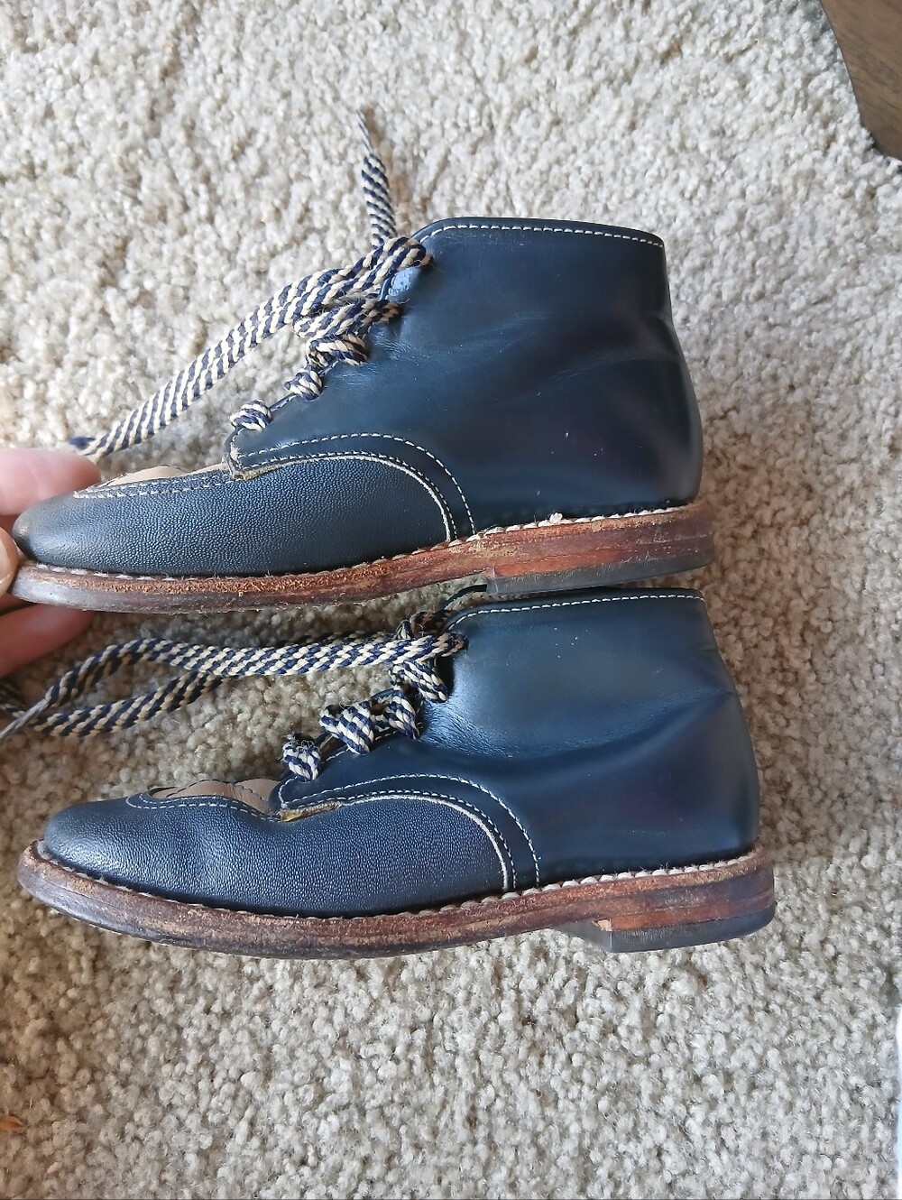 Vintage Navy Blue Leather Casual Boots with Tan Accents - Picture 6 of 7